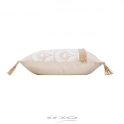 COUSSIN BAHINA BLANC POMPONS 40x40 CM POLYCOTON IMP.+JUTE DEHOUSSABLE D PLACE