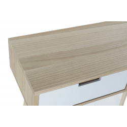 Console de bureau scandinave hévéa blanc naturel et taupe 2 tiroirs