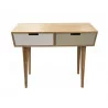 Console de bureau scandinave hévéa blanc naturel et taupe 2 tiroirs Console de bureau scandinave hévéa blanc naturel et taupe 2 tiroirs