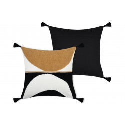 Coussin Chester avec pompons 40x40cm camel noir blanc