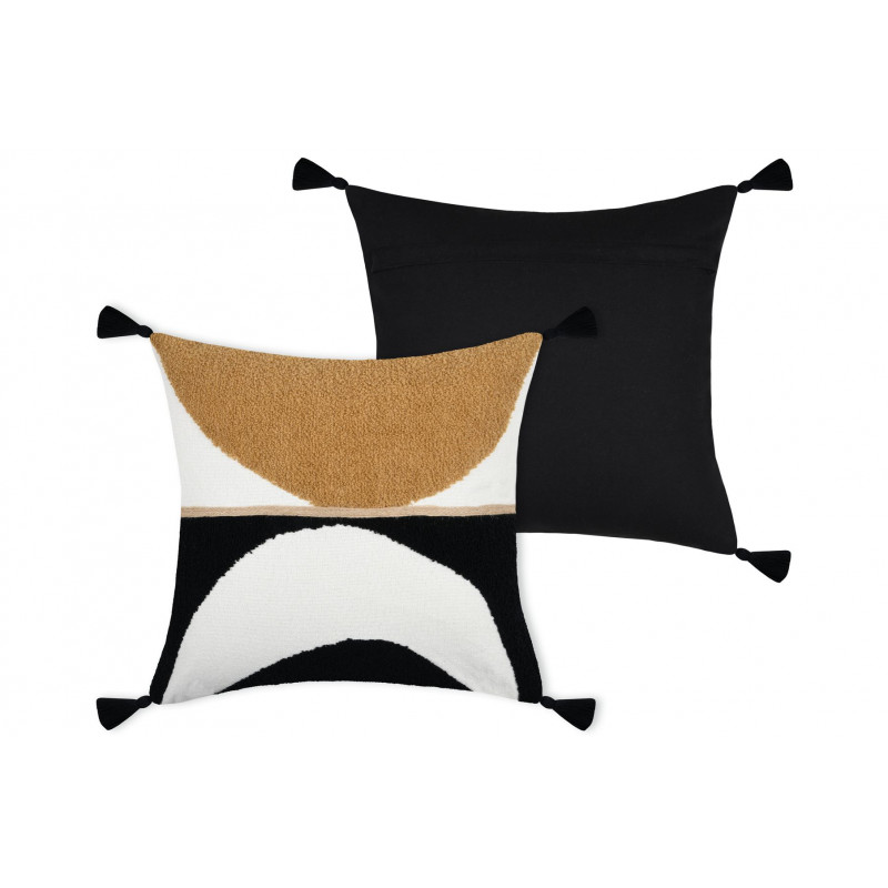 Coussin Chester avec pompons 40x40cm camel noir blanc