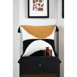 Coussin Chester avec pompons 40x40cm camel noir blanc
