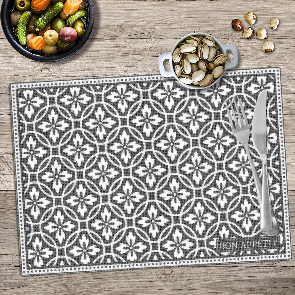 Set de table carreau ciment gris "bon appétit"