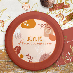 Pack de 6 assiettes terracotta joyeux anniversaire