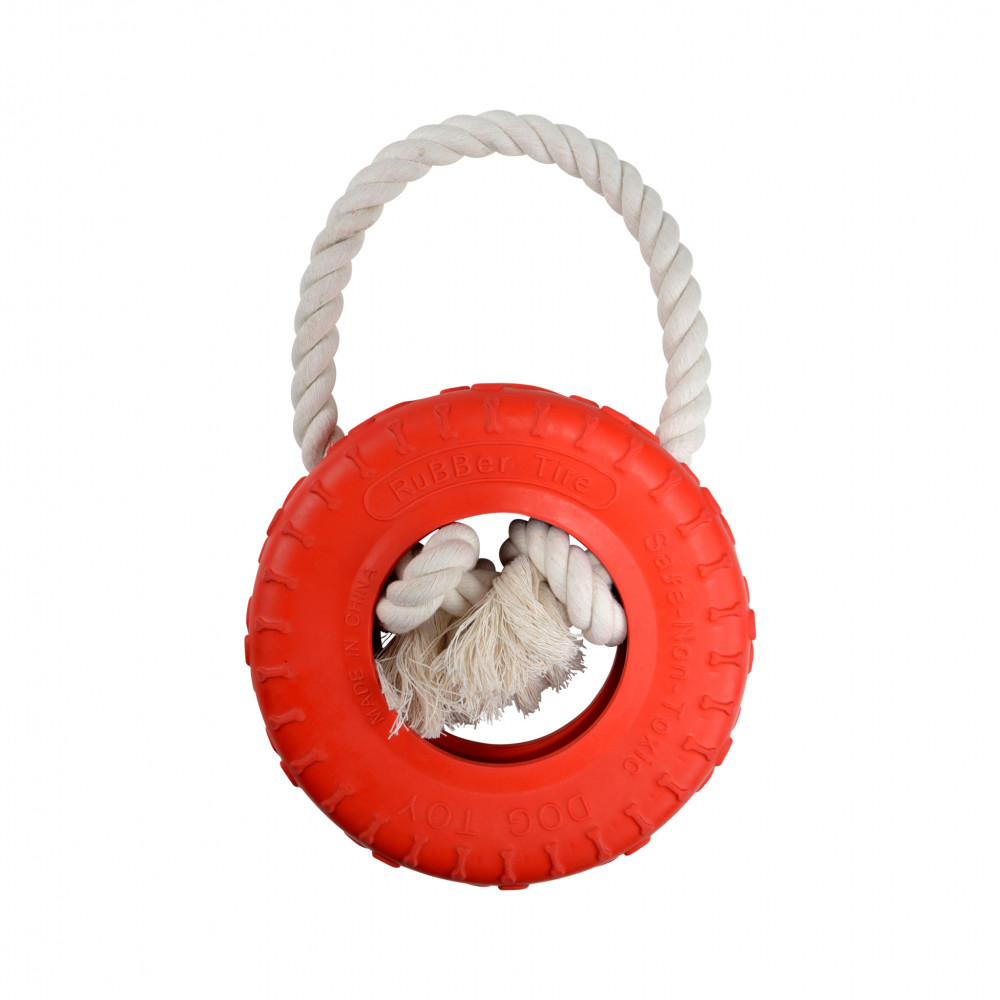 JOUET PNEU CAOUTCHOUC SUR CORDE D19XH30C