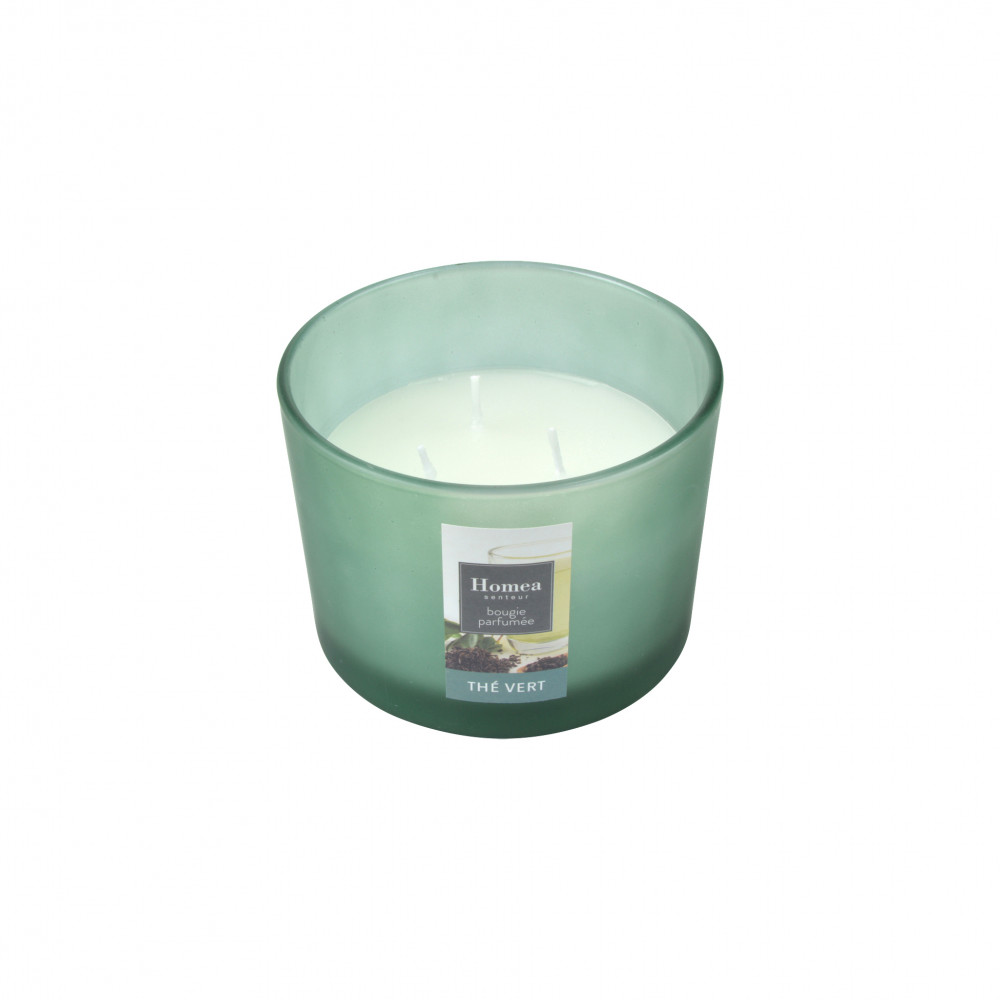 BOUGIE VERRINE 3 MECHES THE VERT D11X8CM