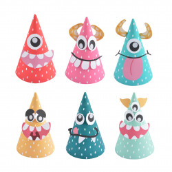 Chapeaux anniversaire monstre x6 carton personnalisable