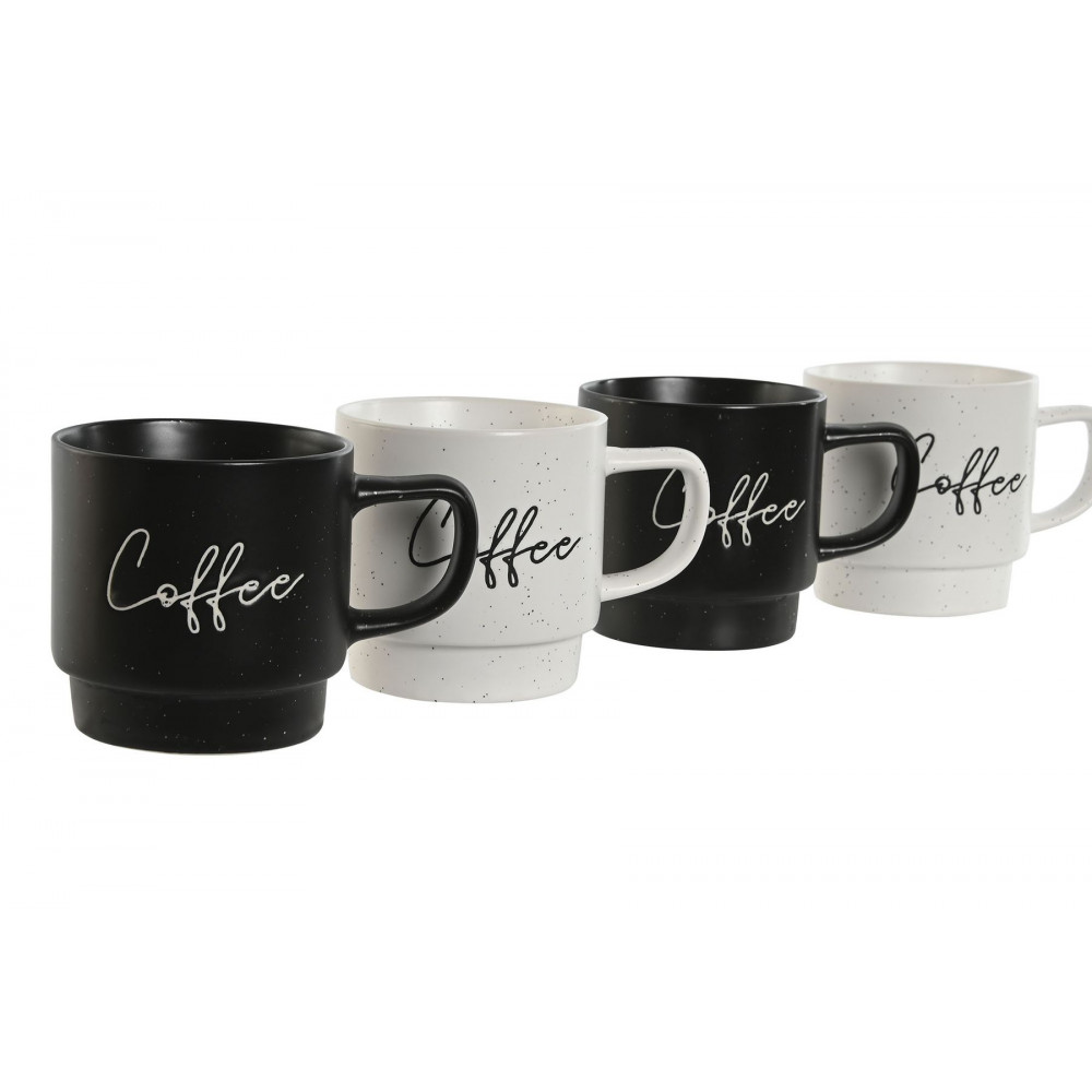 Atmosphera Lot De 4 Mugs Avec Support Bohemia Noir Et Blanc - Service à Café Porcelaine
