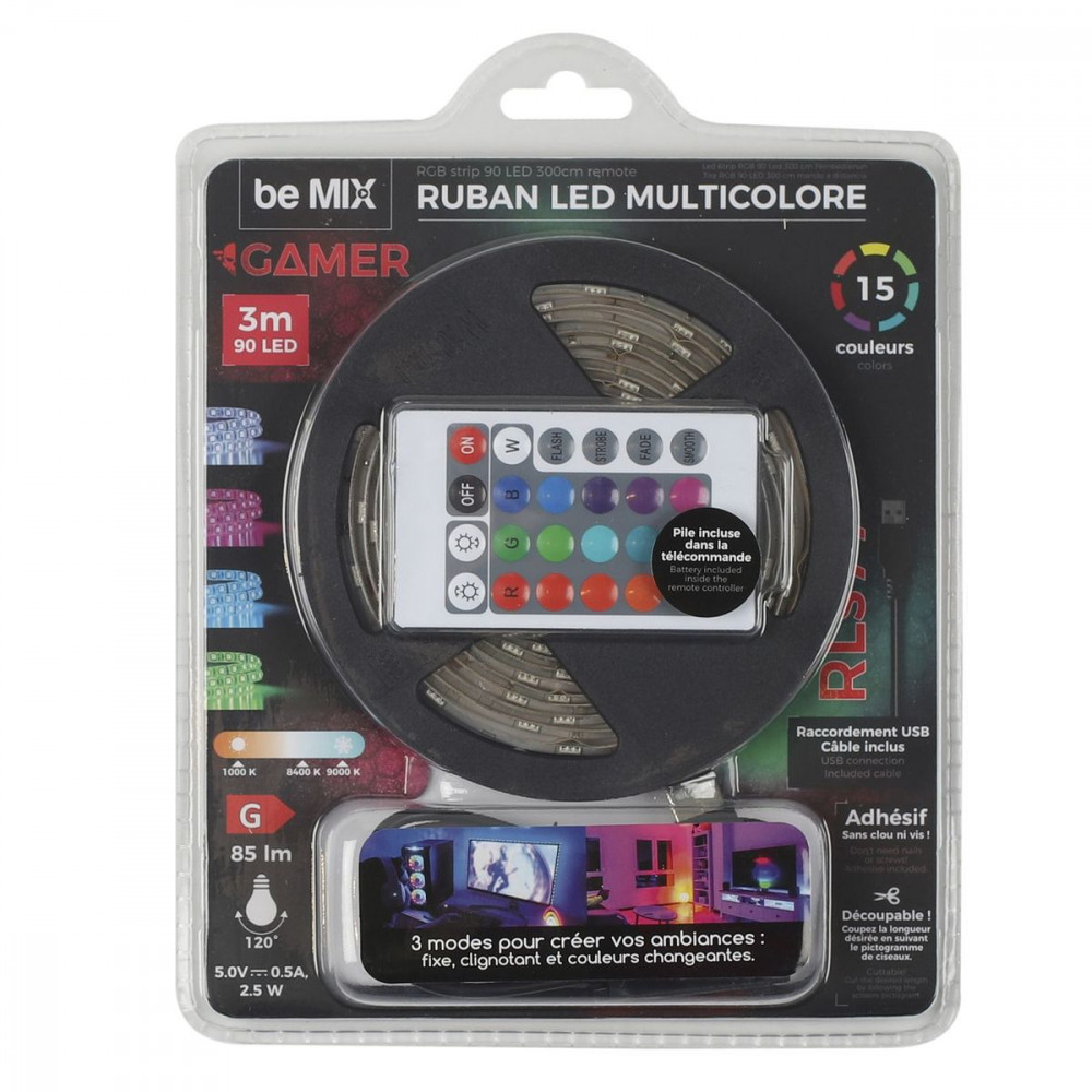 RUBAN 90LED RGB 3M AVEC TELECOMMANDE
