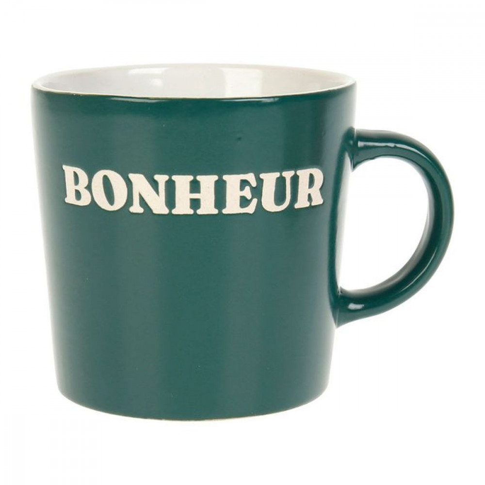 MUG GRÈS 30CL VERT "BONHEUR"