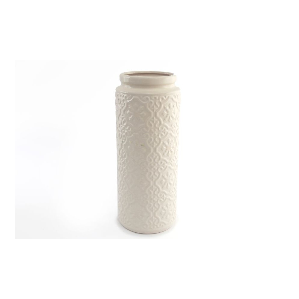 Vase céramique crème gravé 32x13cm