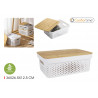Boite en plastique blanche couvercle bambou L36cm
