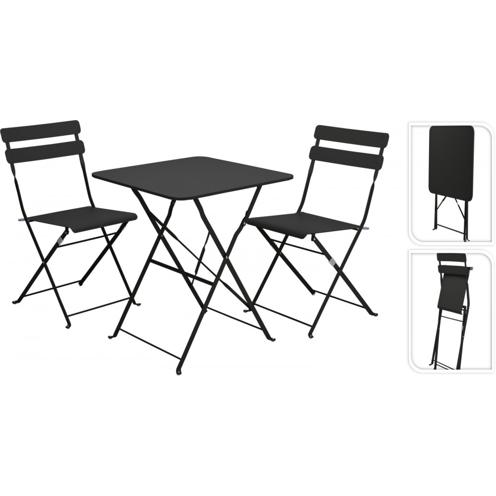 SET BISTROT METAL NOIR 3PCS TABLE PLIANT