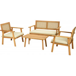 Salon jardin lounge cannage bois fsc (f