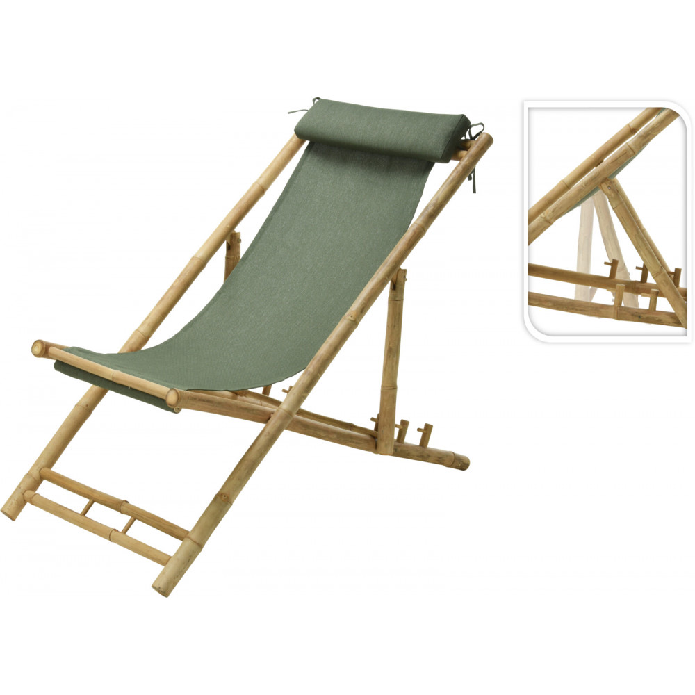 CHILIENNE EN BAMBOU TOILE VERTE CHILIENNE EN BAMBOU TOILE VERTE
