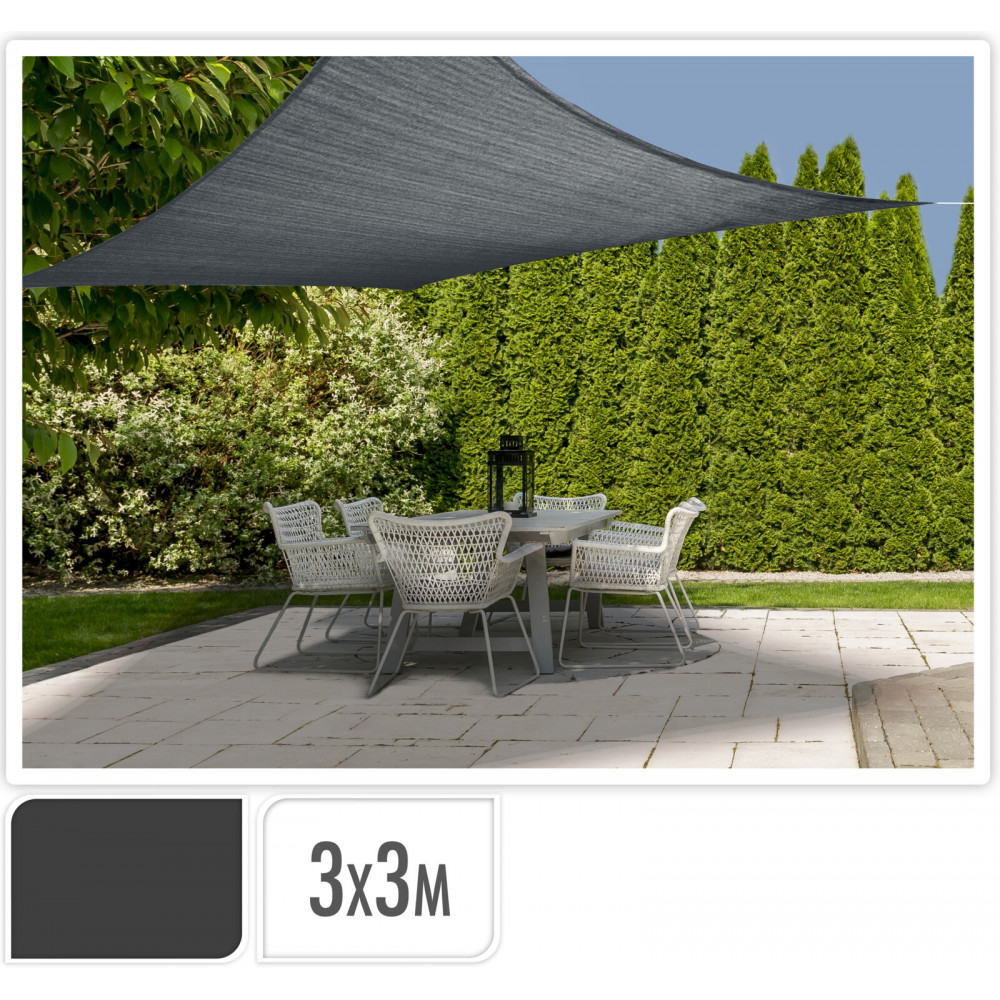 VOILE D'OMBRAGE CARRE ANTHRACITE 3X3M