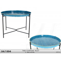 TABLE PLATEAU "BLEU" Ø46 H35CM METAL COL