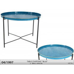 TABLE PLATEAU "BLEU" Ø60.5 H45CM METAL C
