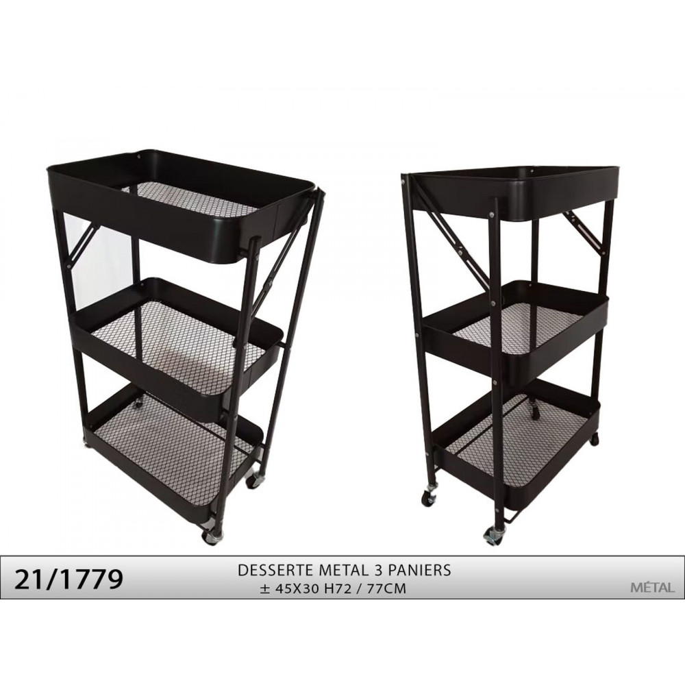 DESSERTE METAL 3 PANIERS H77 NOIR