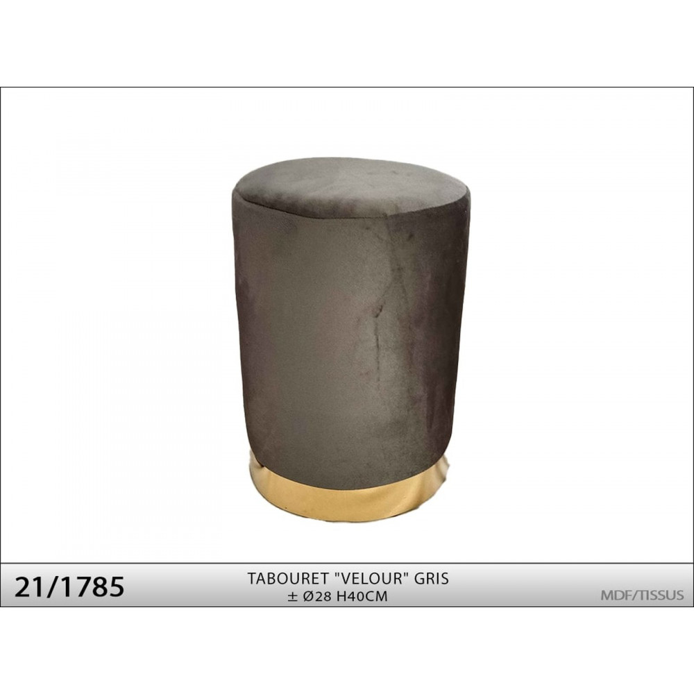 TABOURET Ø28 H40CM "VELOURS" GRIS