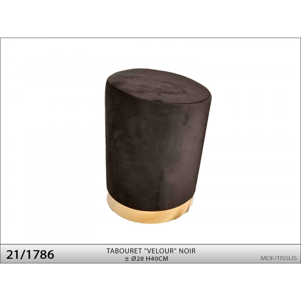 TABOURET Ø28 H40CM "VELOURS" NOIR