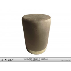 TABOURET Ø28 H40CM "VELOURS" COGNAC