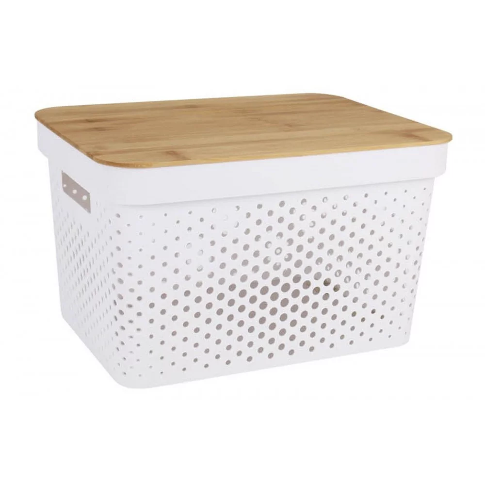 Vit plastlåda med bambulock L36,5cm