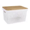 White plastic box with bamboo lid L36.5cm