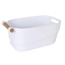Cesta de plástico con asa de madera PM