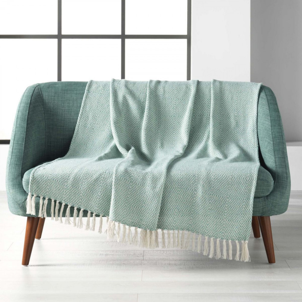 PLAID FRANGES LOUISETTE SAUGE 125x150CM