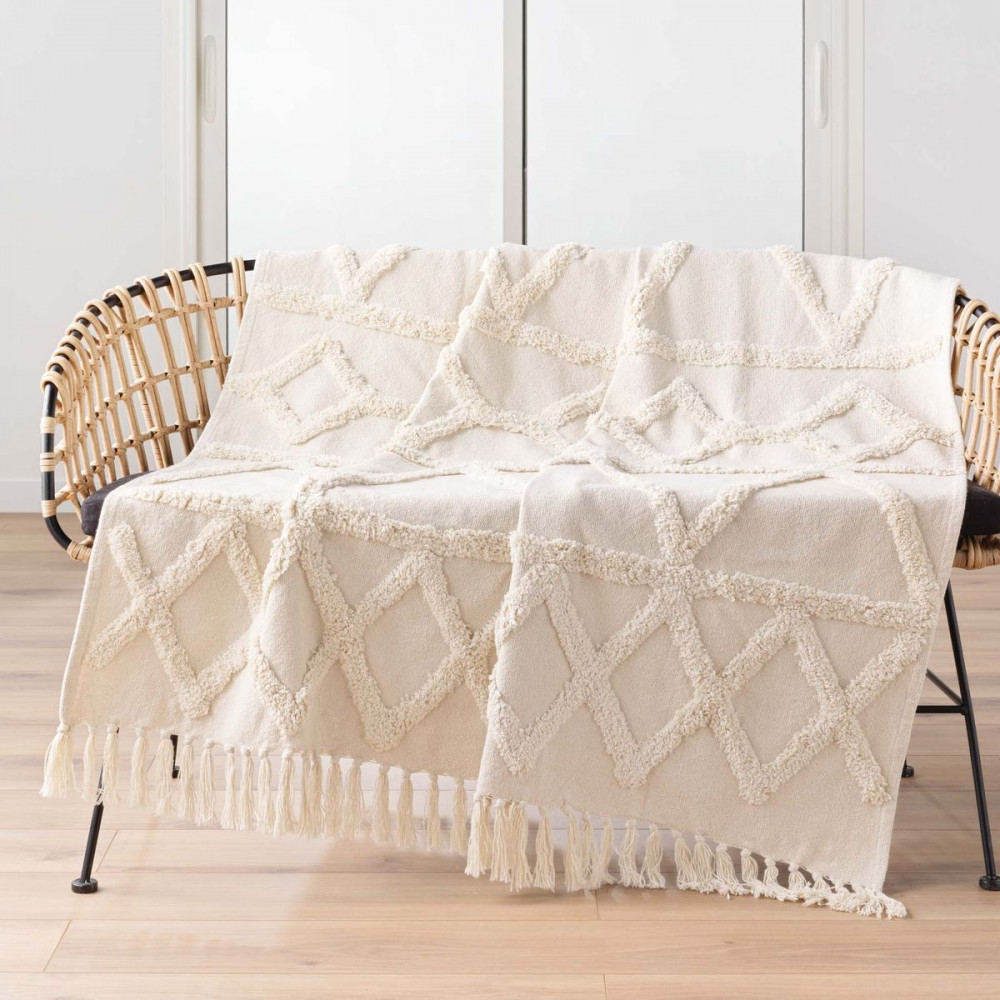 PLAID TUFTE ATHENA NATUREL FRANGES 125x1