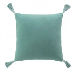 Louisette sage green cushion with pompoms 40x40cm