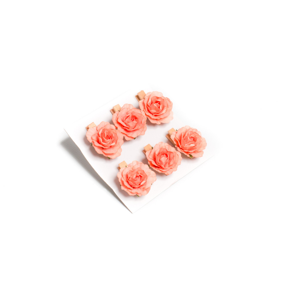 6 ROSES 3CM CORAIL SUR PINCE 3.5 CM