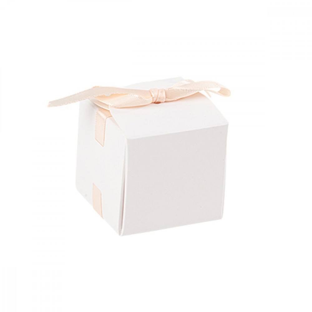 10 Contenants Papier Blanc et Ruban Sati