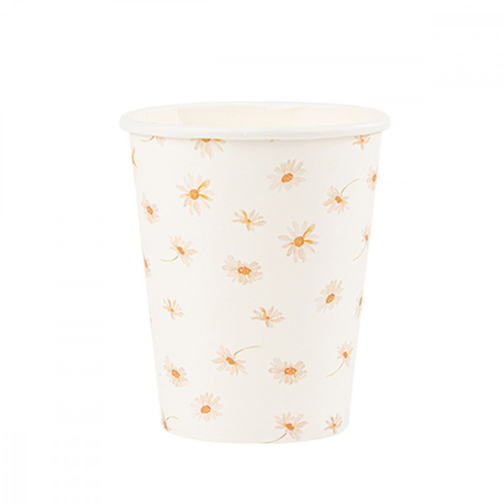 8 Gobelets Daisy Carton Ocre et Blanc 25