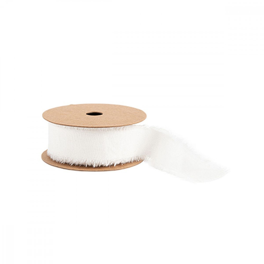 Ruban Effiloché Effet Lin Blanc 25mmx3m
