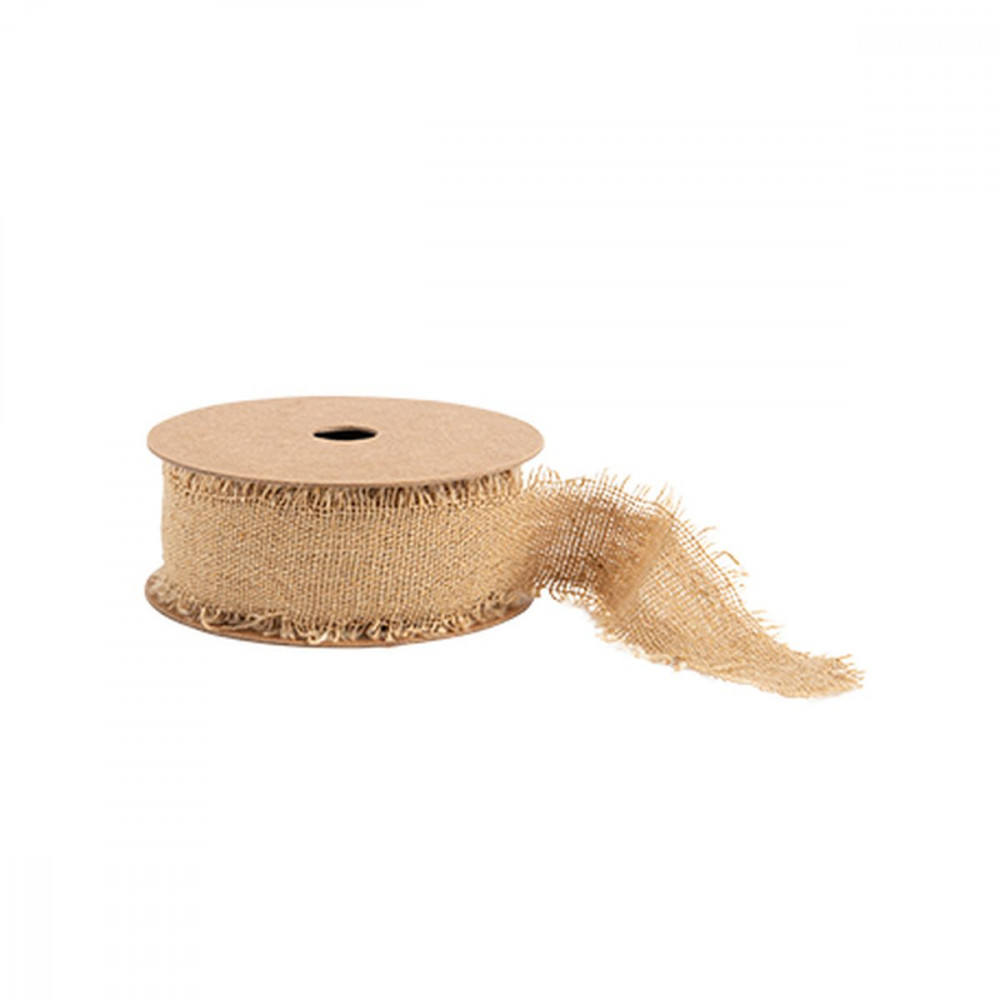 Ruban Effiloché Effet Lin Camel 25mmx3m