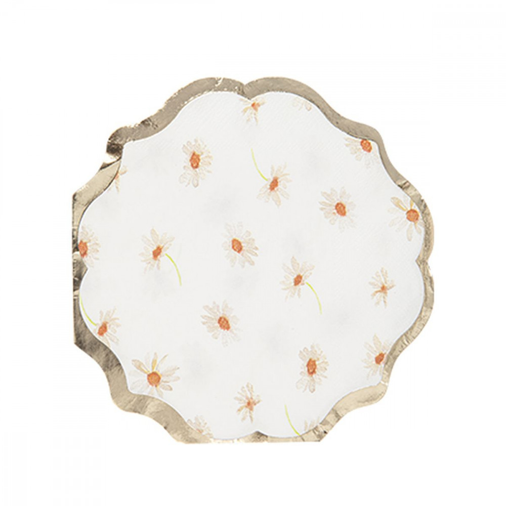 16 Serviettes Daisy Papier Ocre, Blanc e