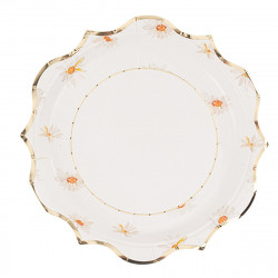 8 Assiettes Daisy Carton Ocre, Blanc et