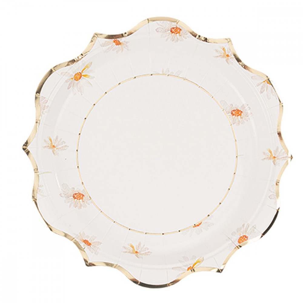 8 Assiettes Daisy Carton Ocre, Blanc et