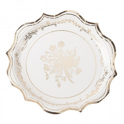 8 Assiettes Vintage Carton Blanc et Or Ø