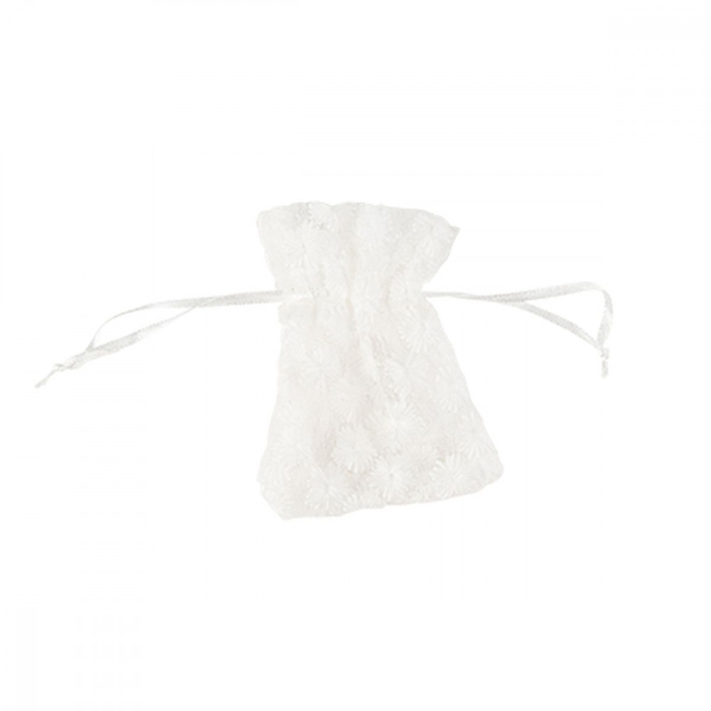 4 Pochons Daisy Voile Brodé Blanc 10x8cm