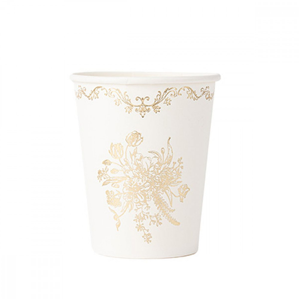 8 Gobelets Vintage Carton Blanc et Or 25