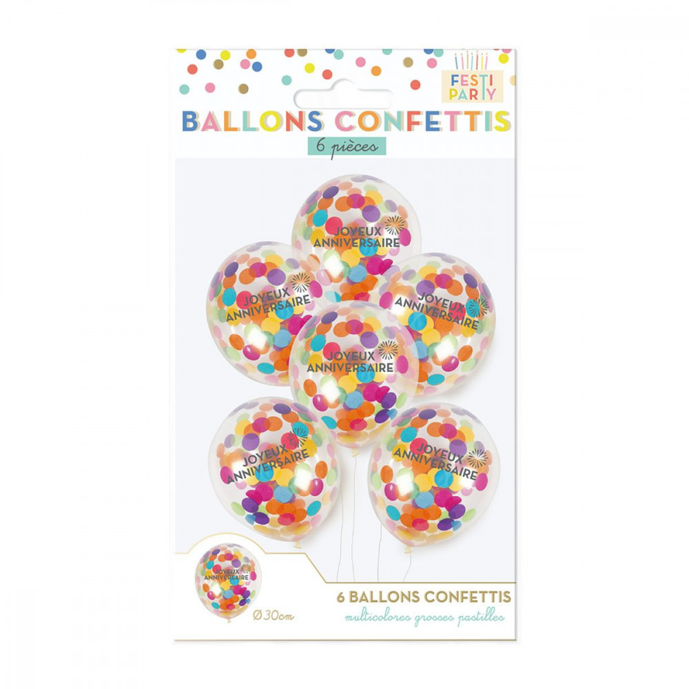 SACHET 6 BALLONS CONFETTIS FESTI