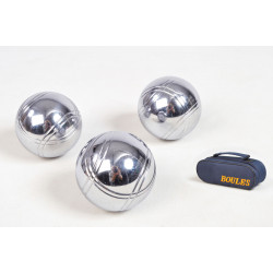 3 BOULES DE PETANQUE CHROMEES + FIL + CO