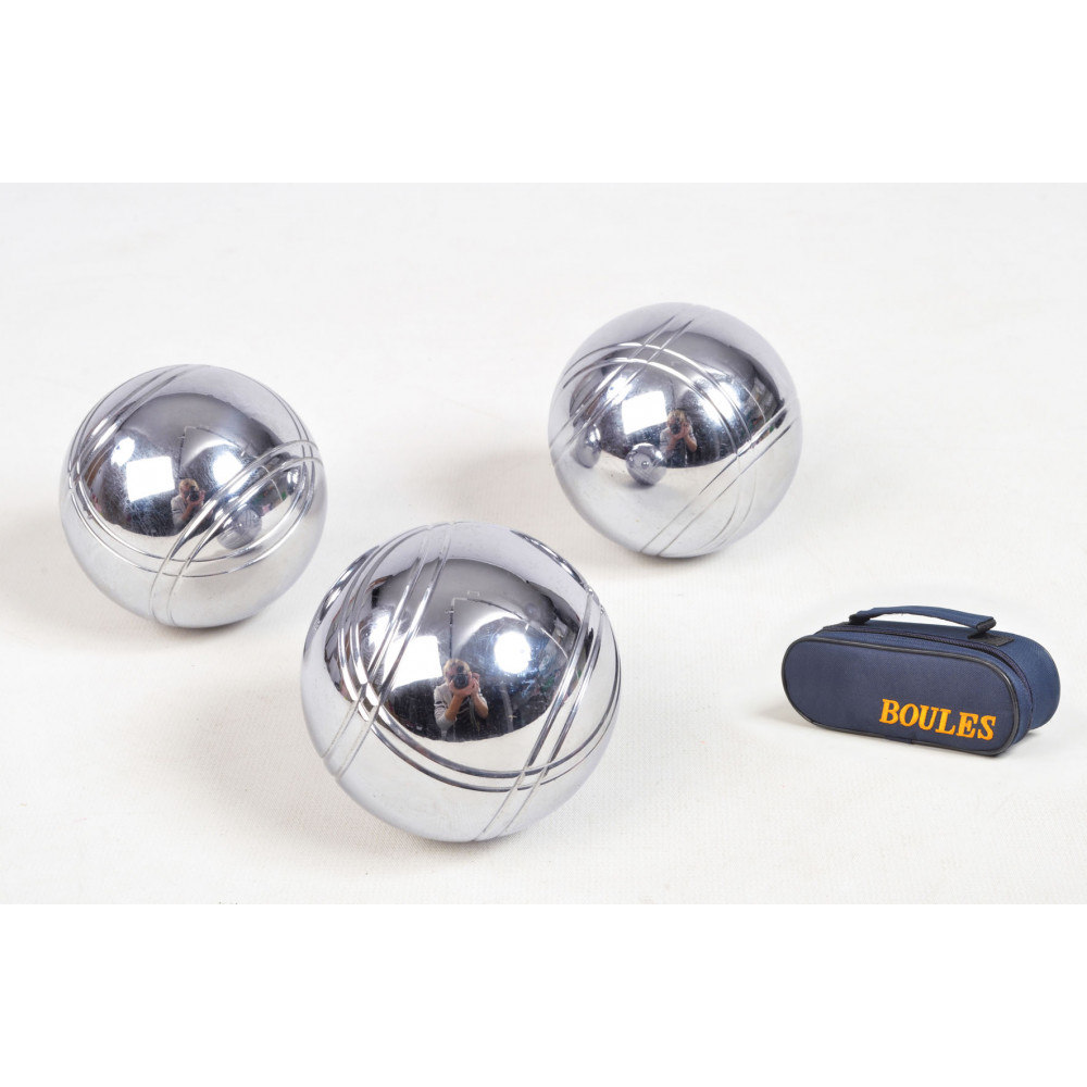 3 BOULES DE PETANQUE CHROMEES + FIL + CO
