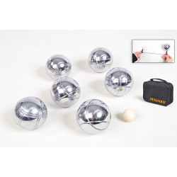 6 BOULES DE PETANQUE CHROMEES + FIL + CO