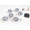 6 BOULES DE PETANQUE CHROMEES + FIL + CO