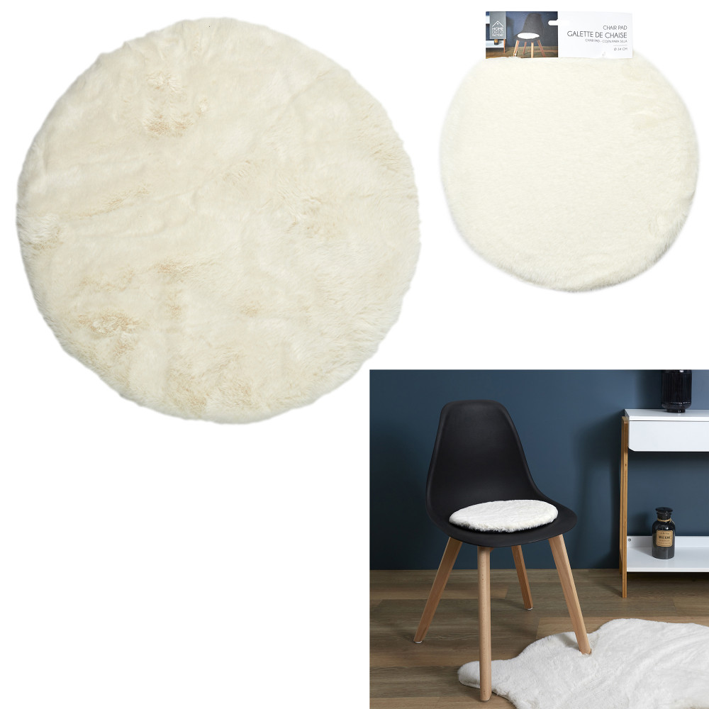 GALETTE CHAISE IMIT FOURRURE FIN ECRU 34
