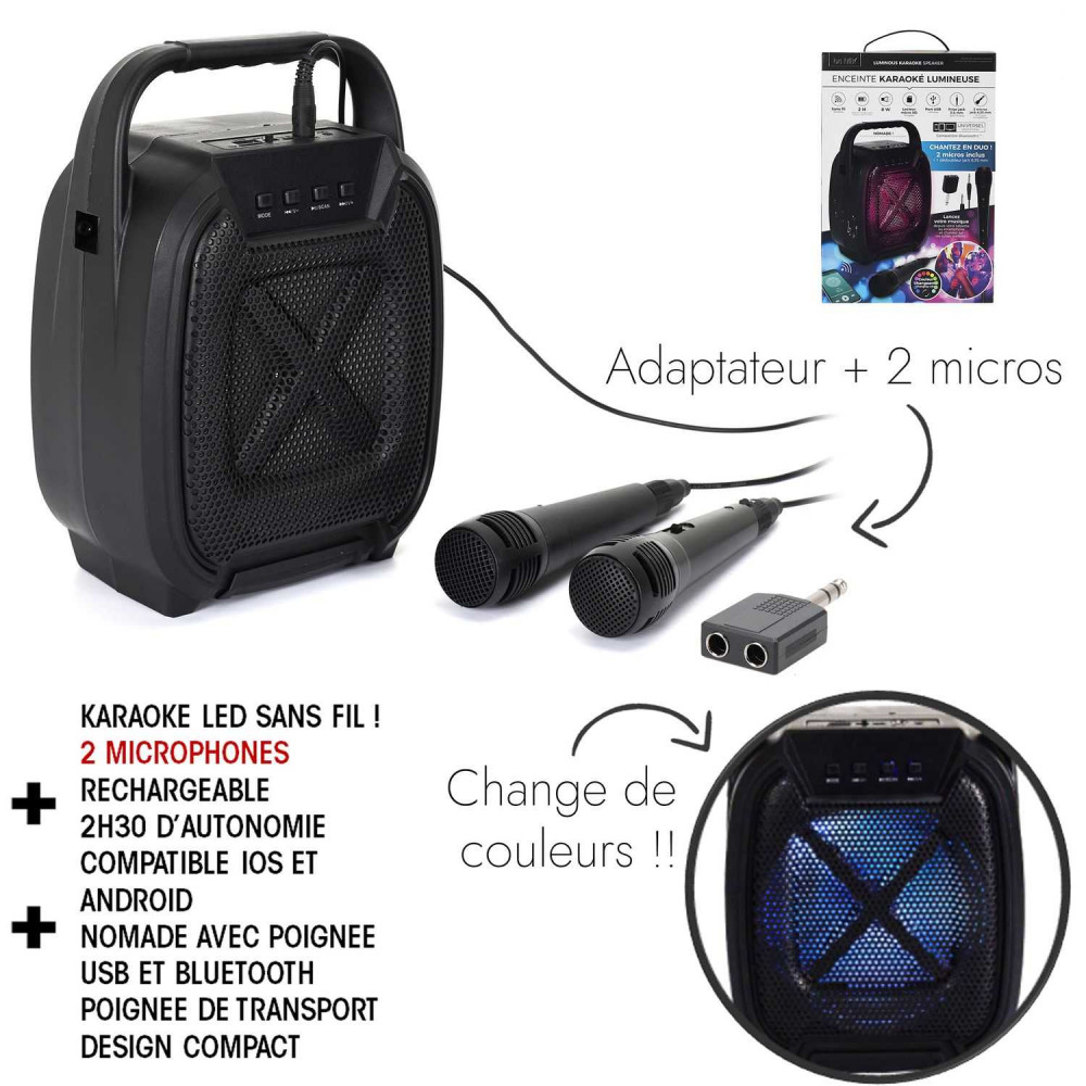 ENCEINTE SANS FIL 8W KARAOKE 2 MICROS IN